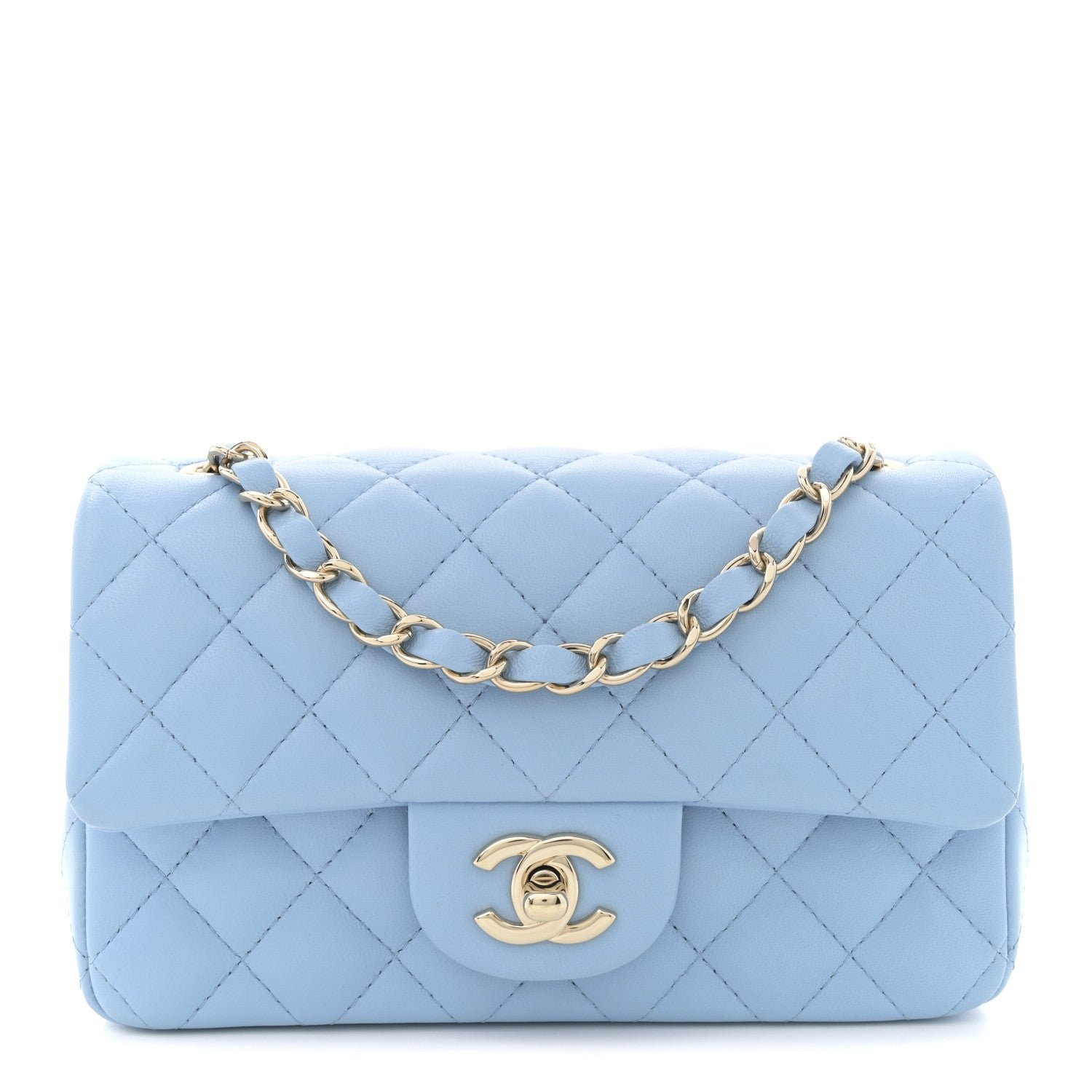 Chanel Lambskin Quilted Mini Rectangular Flap Light Blue