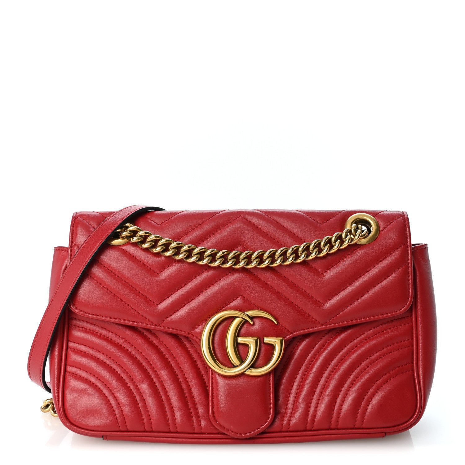 Gucci Calfskin Matelasse Small GG Marmont Shoulder Bag Hibiscus Red