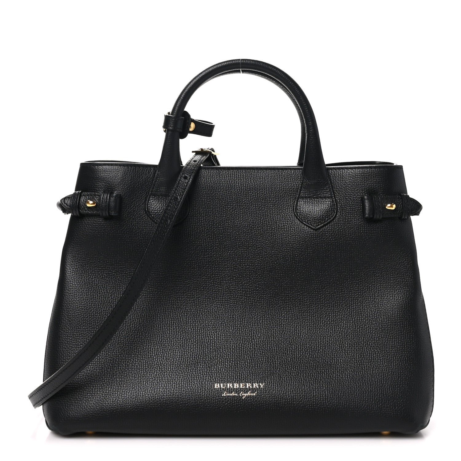 Burberry Derby Calfskin House Check Medium Banner Tote Black