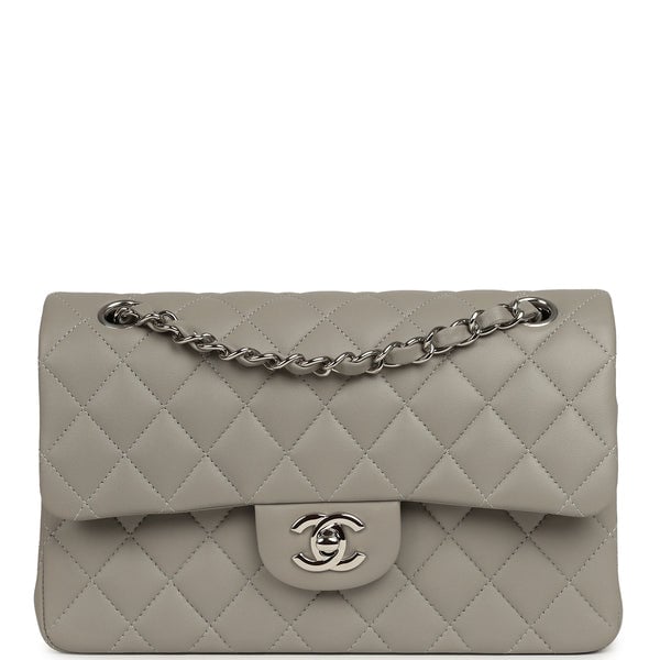 Chanel Small Classic Double Flap Bag Grey Lambskin Silver Hardware