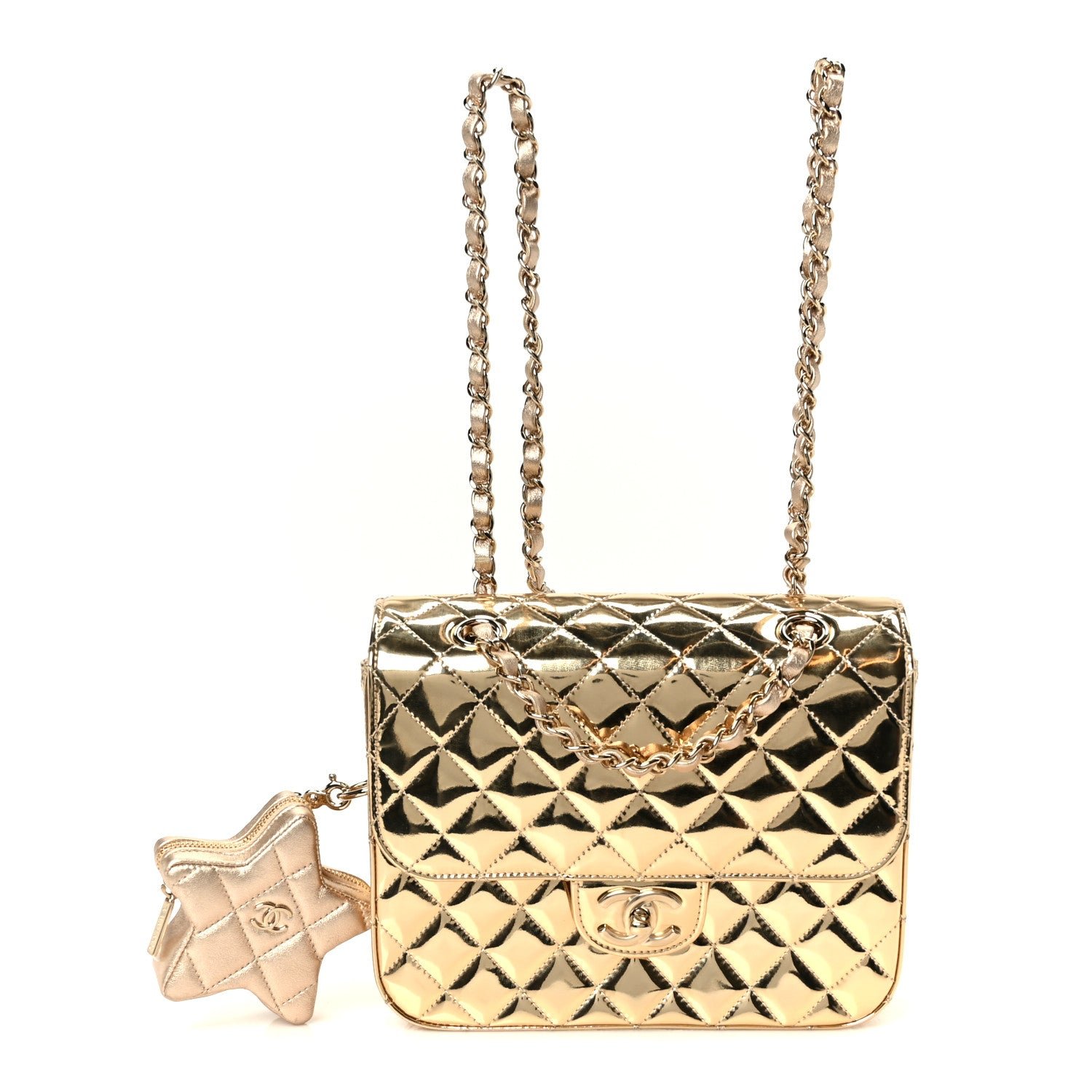 Chanel Mirror Calfskin Metallic Calfskin Quilted Hollywood Boulevard Backpack With Coin Purse Gold