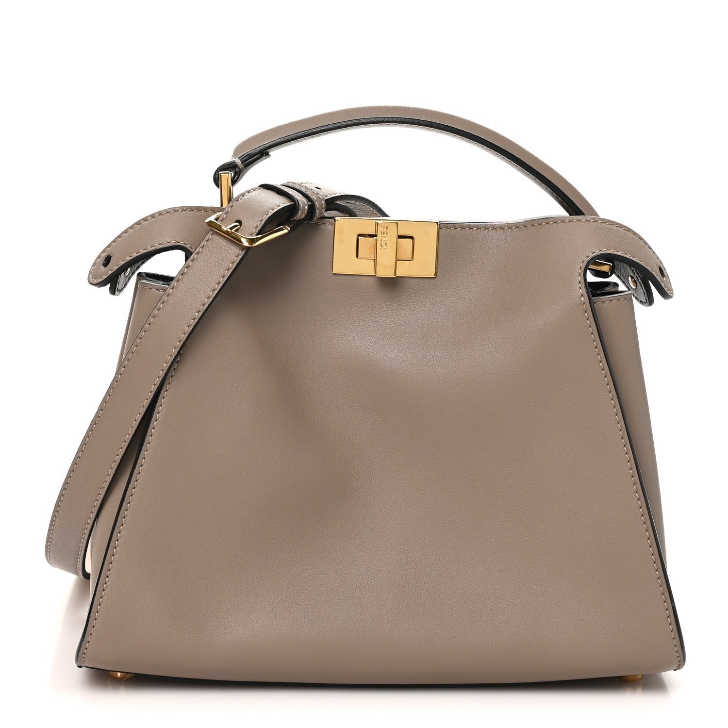 Fendi Vitello Tahiti Burro Medium Peekaboo Iconic Essentially Satchel Tortora Black