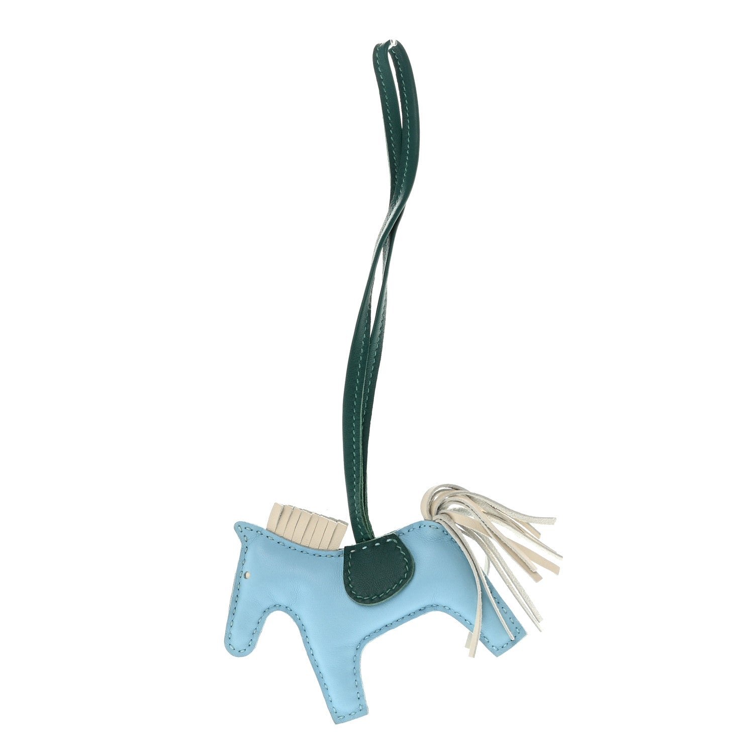 Hermes Milo Lambskin Grigri Rodeo Horse Bag Charm PM Celeste Malachite Craie