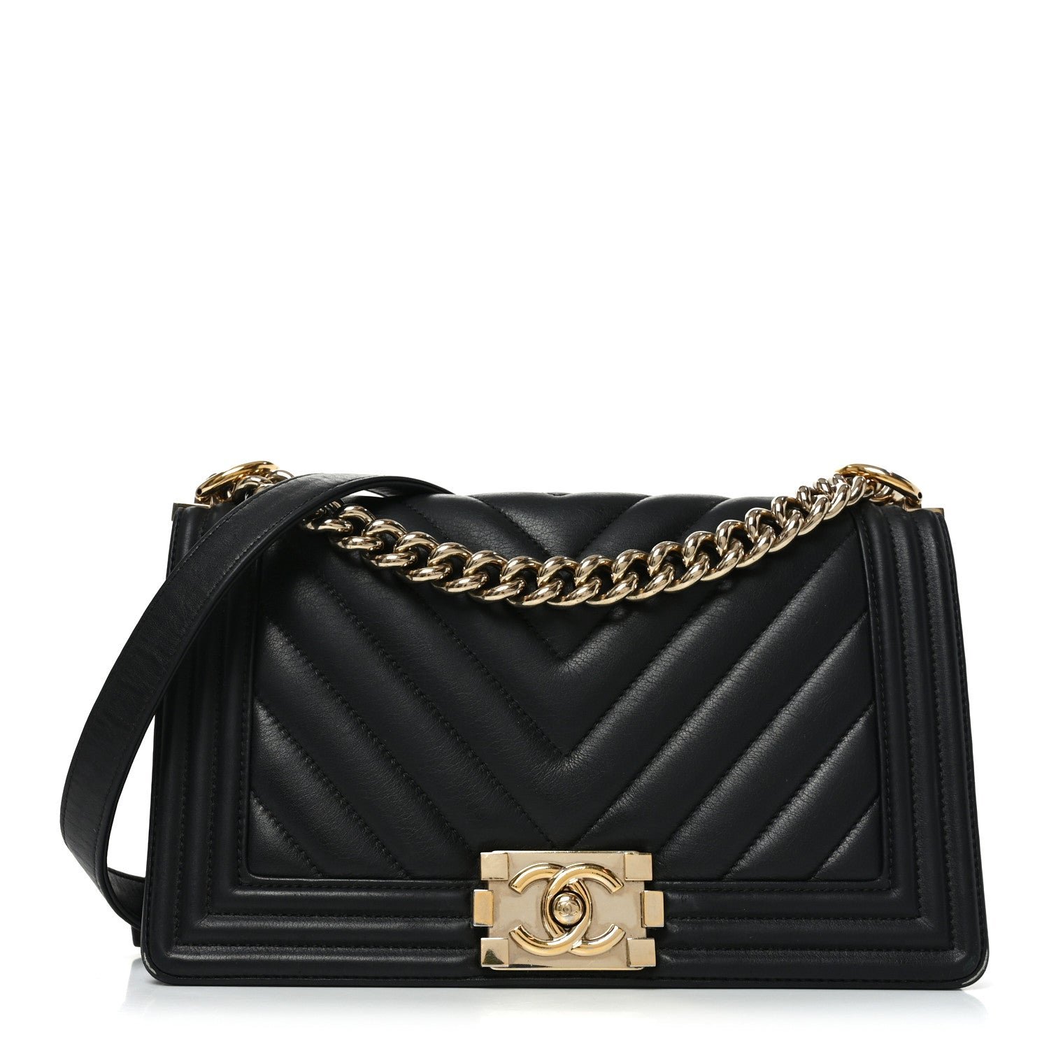 Chanel Lambskin Chevron Quilted Medium Boy Flap Black