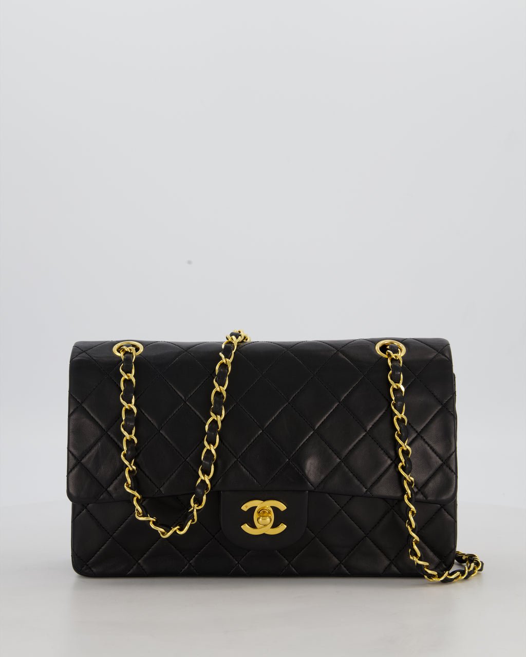 *AMAZING CONDITION* Chanel Black Vintage Medium Classic Double Flap Bag in Lambskin Leather with 24K Gold Hardware