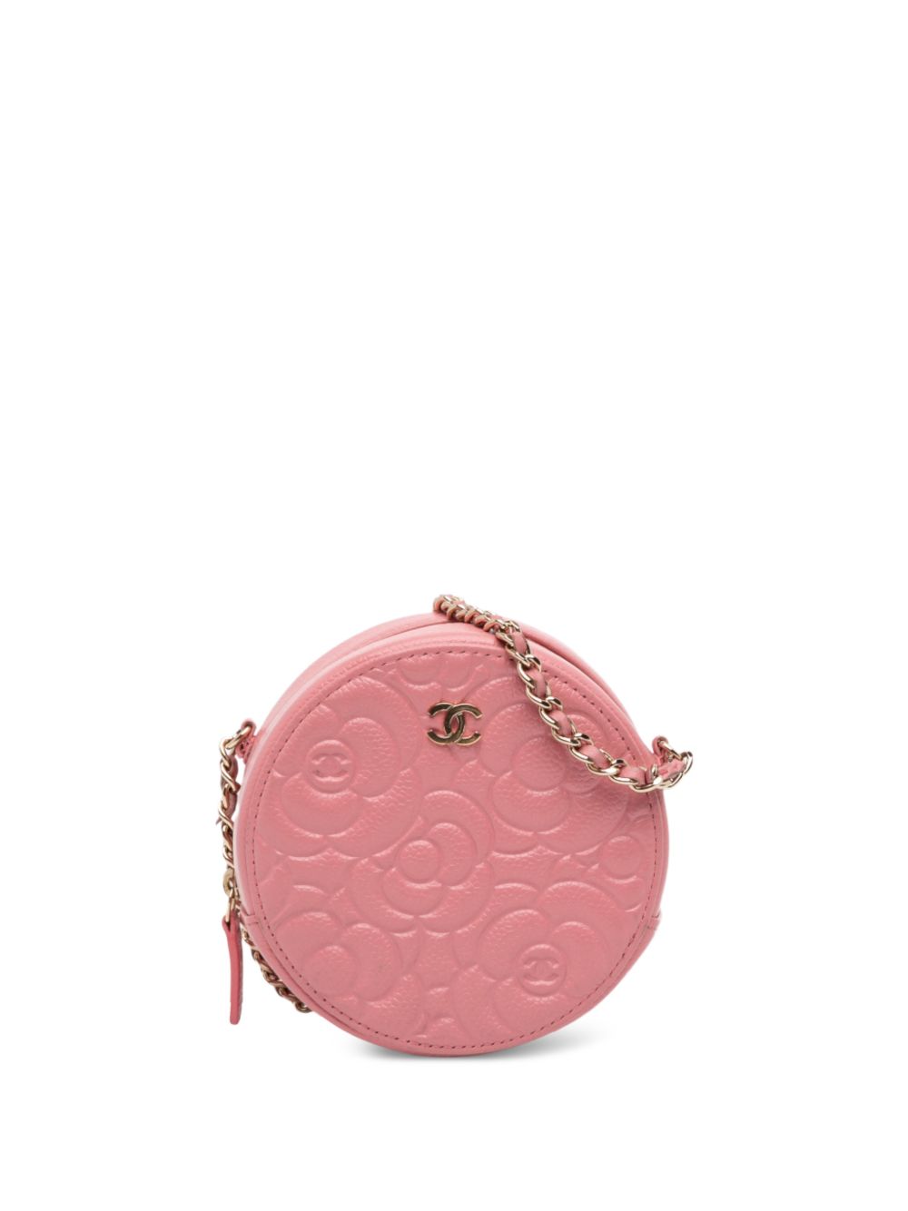 2019 CC Embossed Caviar Camellia Round Clutch With Chain crossbody bag