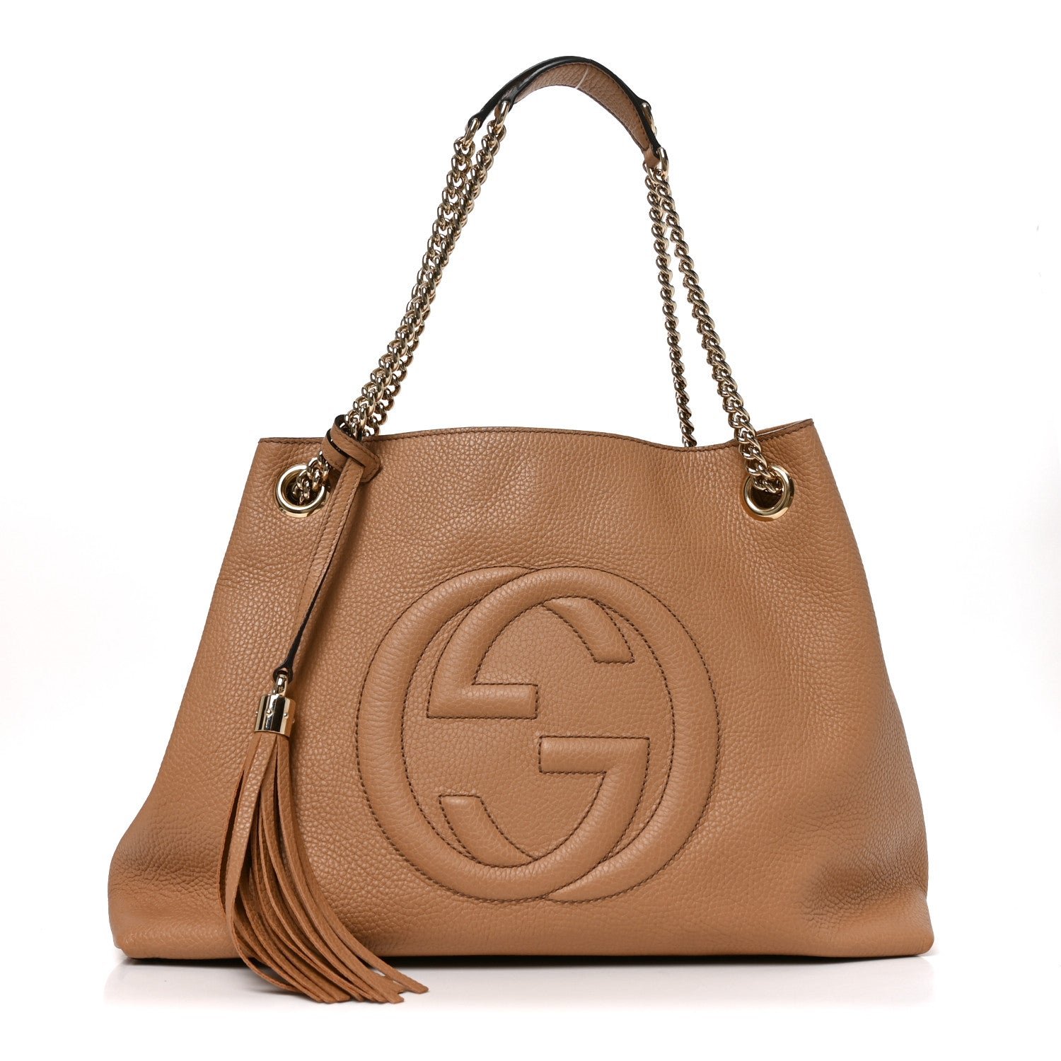 Gucci Pebbled Calfskin Medium Soho Chain Shoulder Bag Camelia