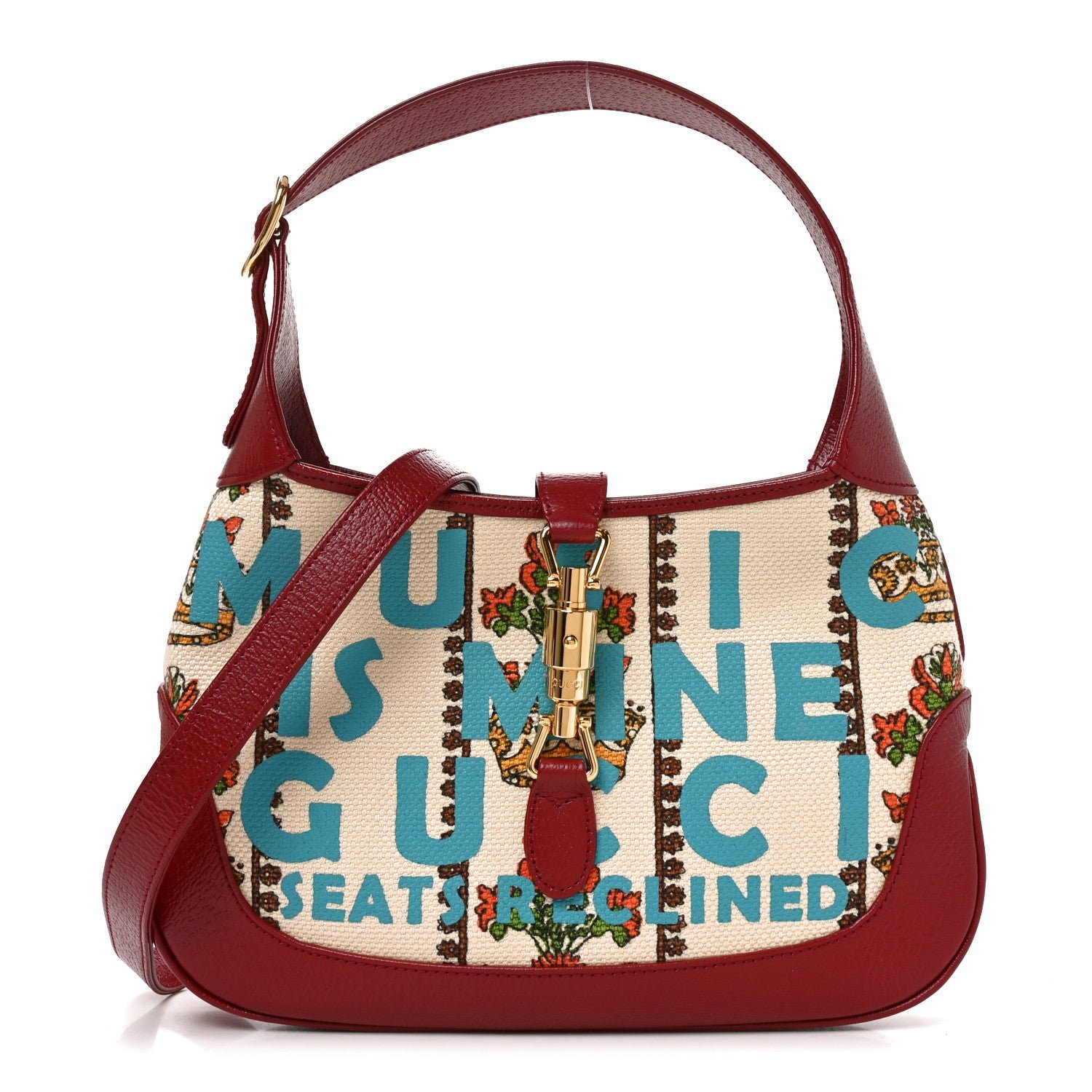 Gucci Canvas Calfskin 100 Centennial Music Small Jackie 1961 Hobo Ivory Red