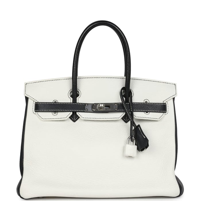 Madison Avenue Couture Pre-owned Hermes Special Order (HSS) Birkin 30 White and Black Clemence Palladium Hardware