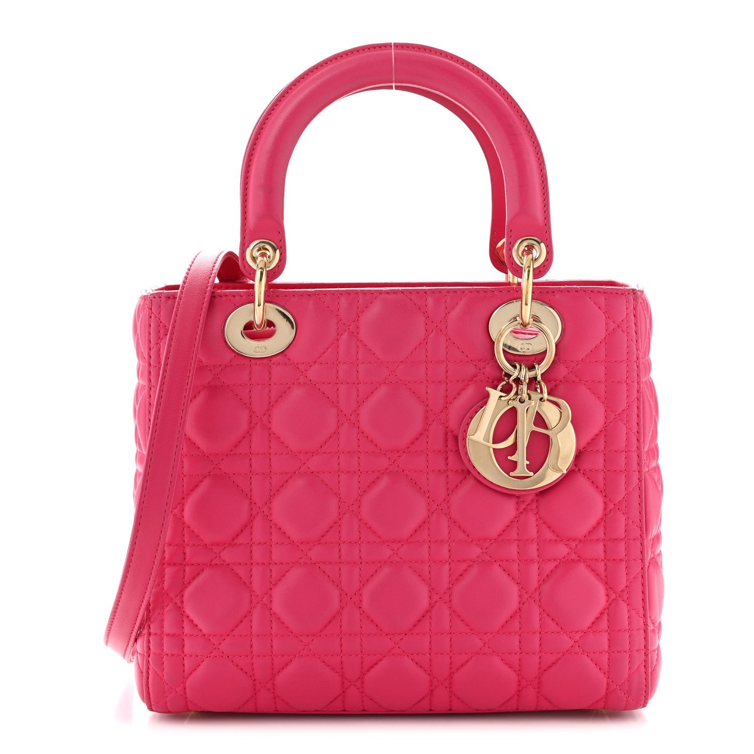 Christian Dior Lambskin Cannage Medium Lady Dior Fuchsia