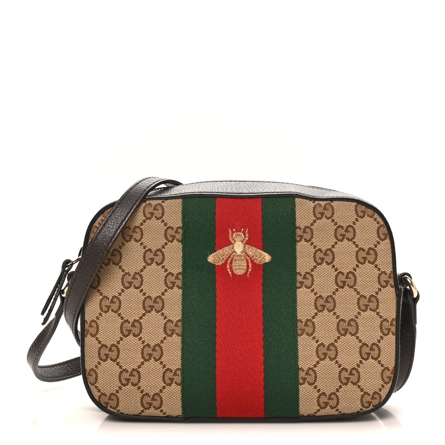 Gucci GG Supreme Monogram Web Small Webby Bee Shoulder Bag Dark Brown