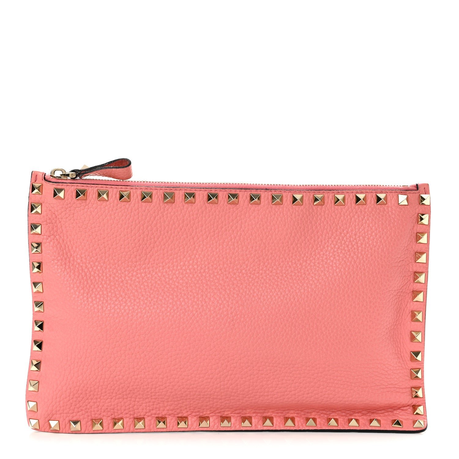 Valentino Garavani Pebbled Calfskin Large Rockstud Zip Pouch Paradise Rose