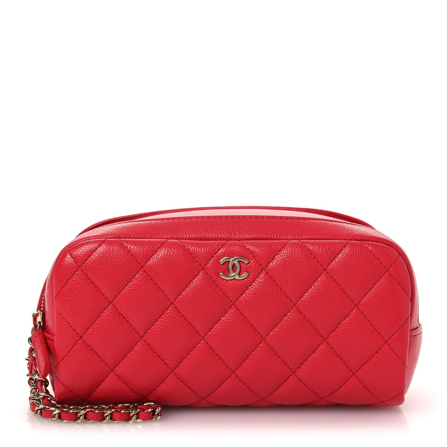 Chanel Caviar Quilted Double Zip Pouch Cosmetic Case Coral