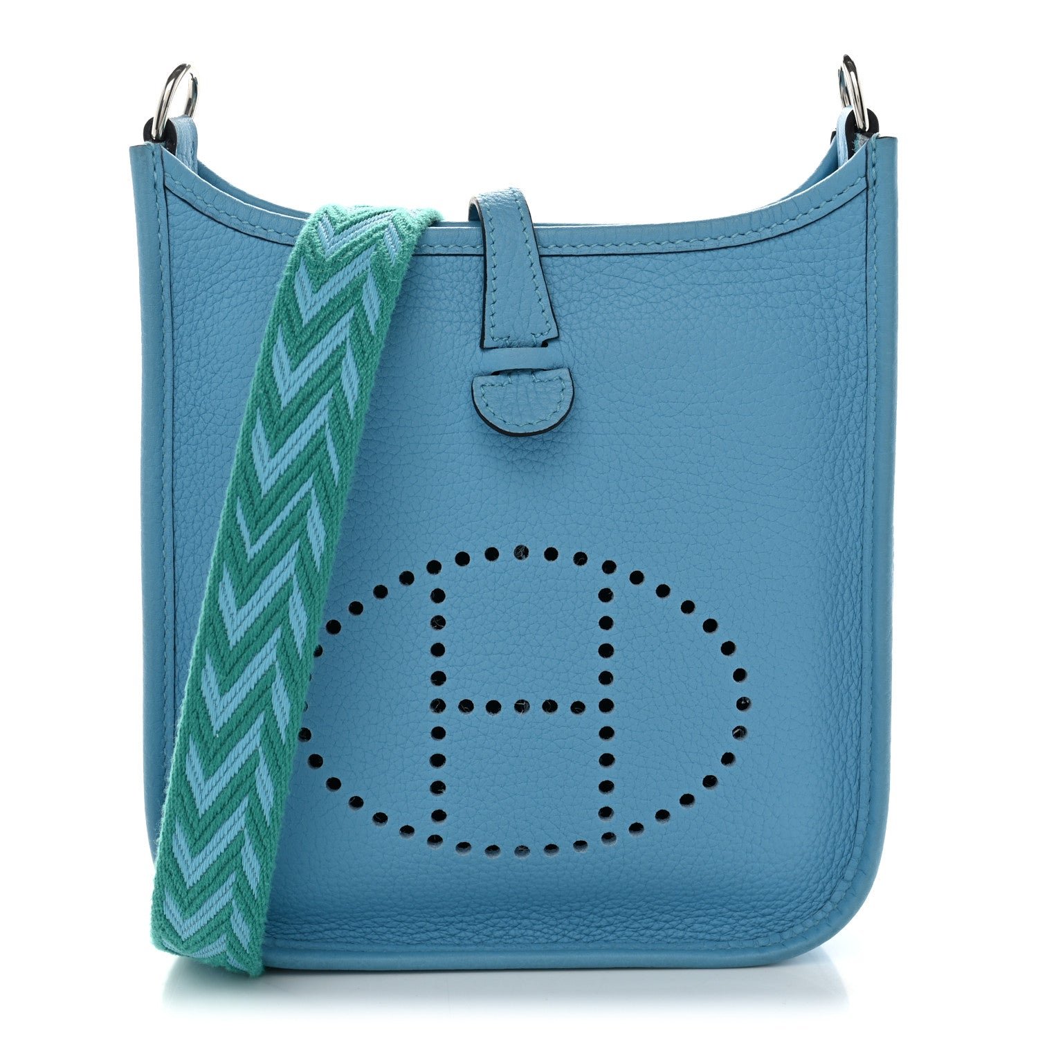 Hermes Taurillon Clemence Zigzag Sangle Evelyne TPM Bleu du Nord Vert Veronese