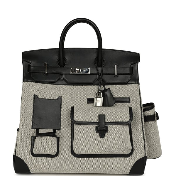 Hermes Pre-owned Hermes Birkin Cargo HAC 40 Black Evercalf, Ecru-Black Toile H Palladium Hardware