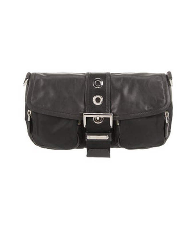 Prada Enameled Metal Triangle Black Tessuto Nylon Leather Shoulder Bag