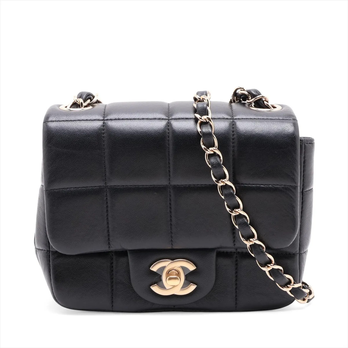 Chanel Chocolate Bar Coco charm Lambskin Single Flap Single Chain Bag Black Gold