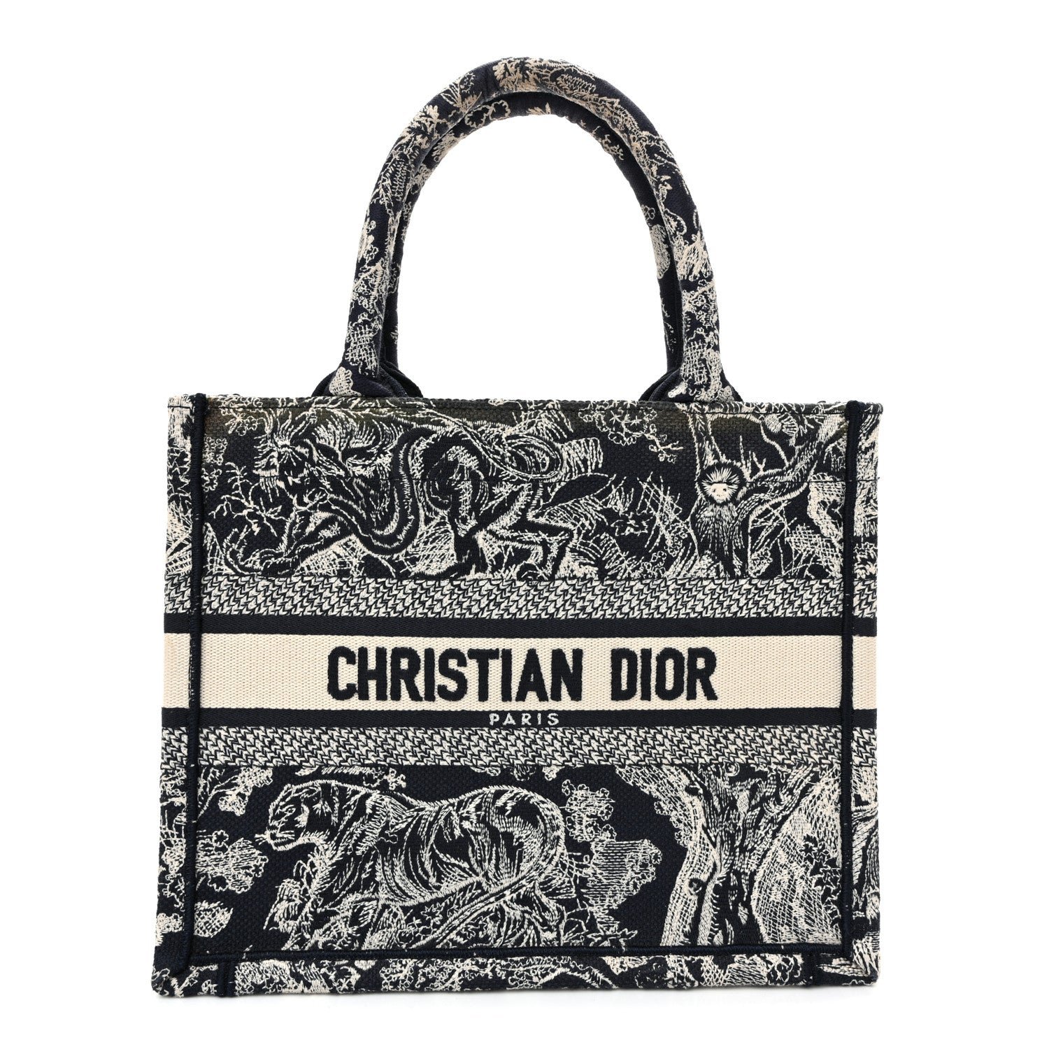 Christian Dior Canvas Embroidered Small Dioriviera Toile De Jouy Book Tote Blue