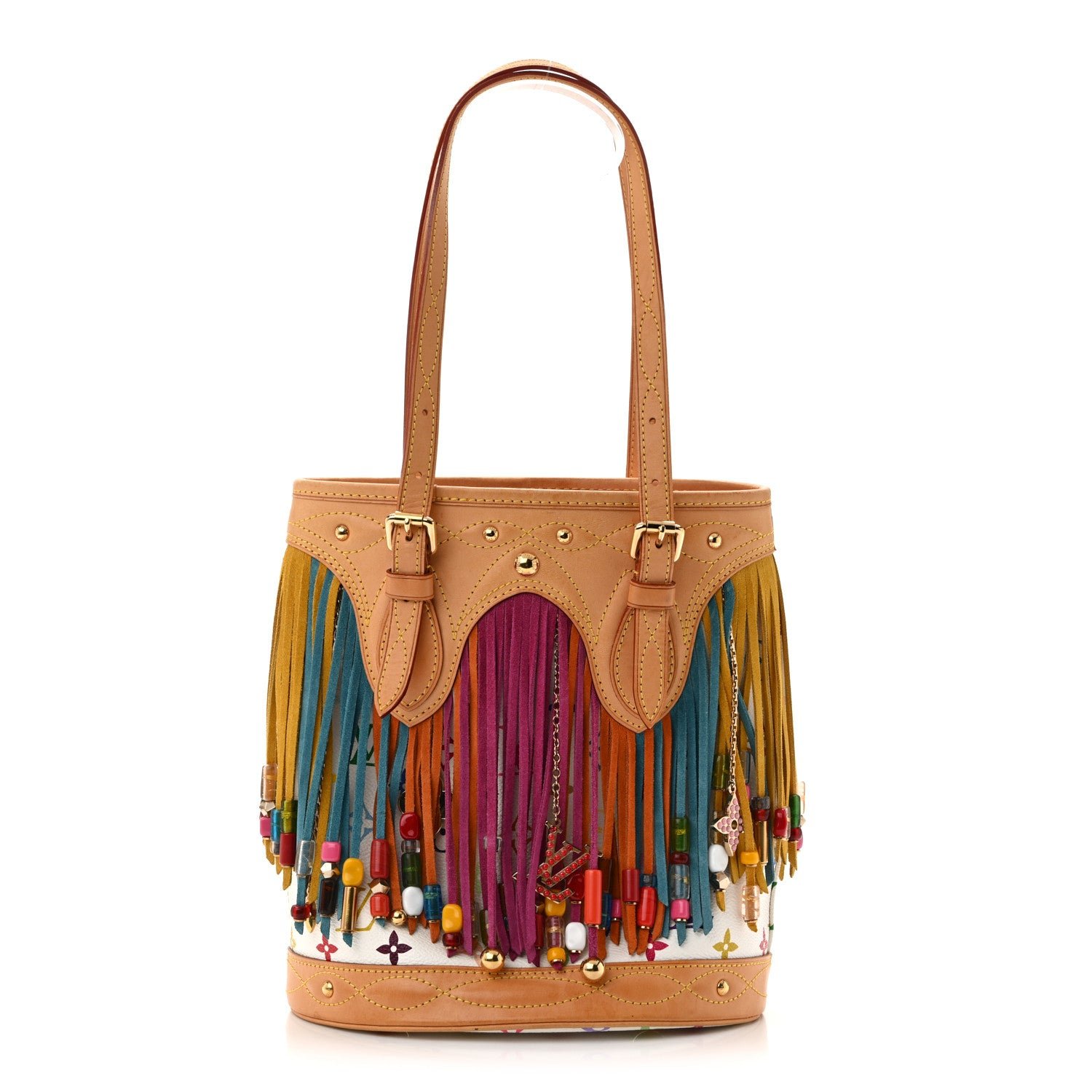 Louis Vuitton Monogram Multicolor Fringe Bucket White