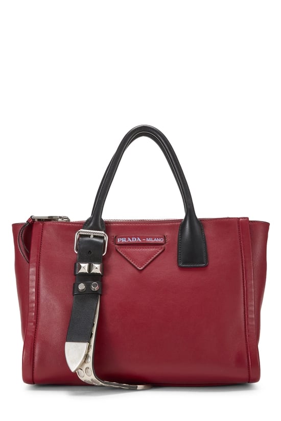 Red Calfskin Belted Concept Double Zip Tote