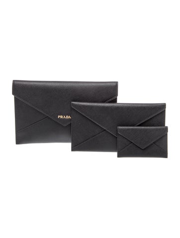 Saffiano Lux Leather Black Saffiano Envelope Clutch
