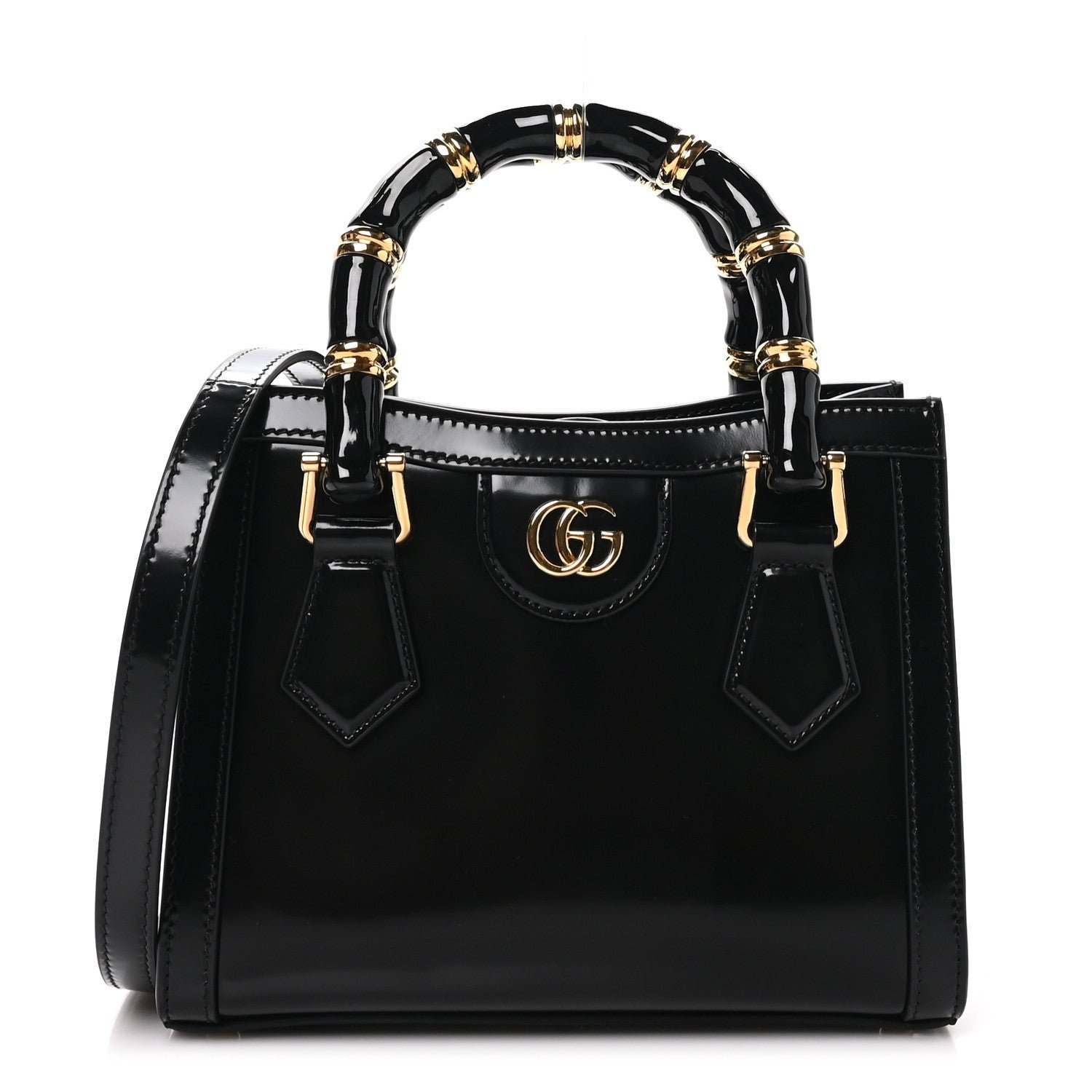 Gucci Shiny Polished Calfskin Small Diana Tote Bag Black