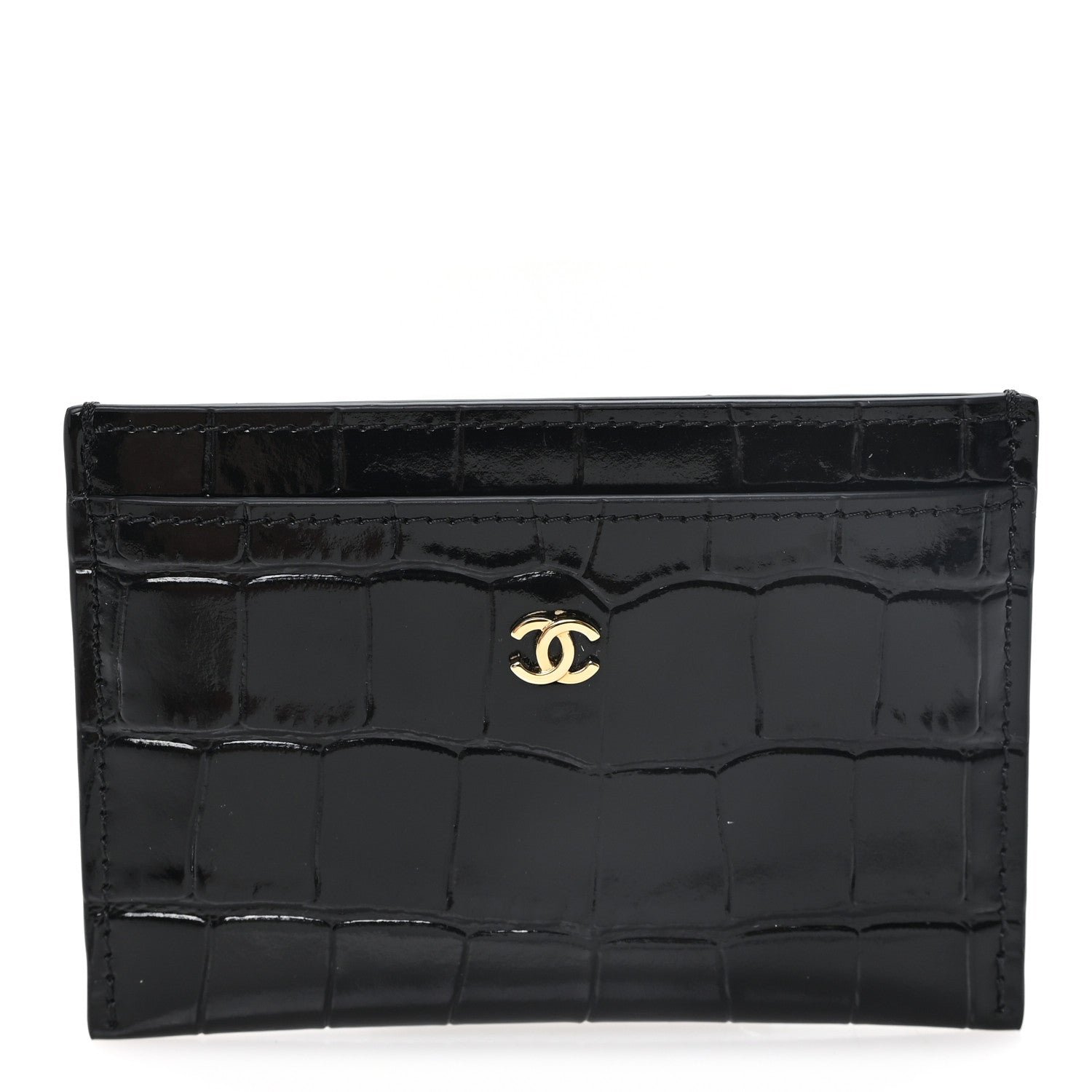 Chanel Calfskin Crocodile Embossed Crococo Card Holder Black
