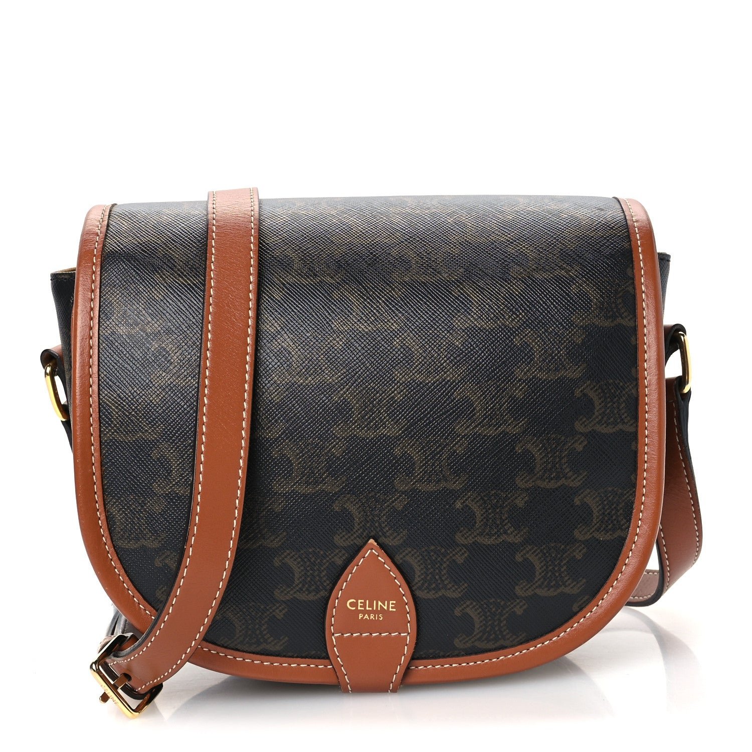Celine Celine Triomphe Canvas Medium Folco Bag Tan