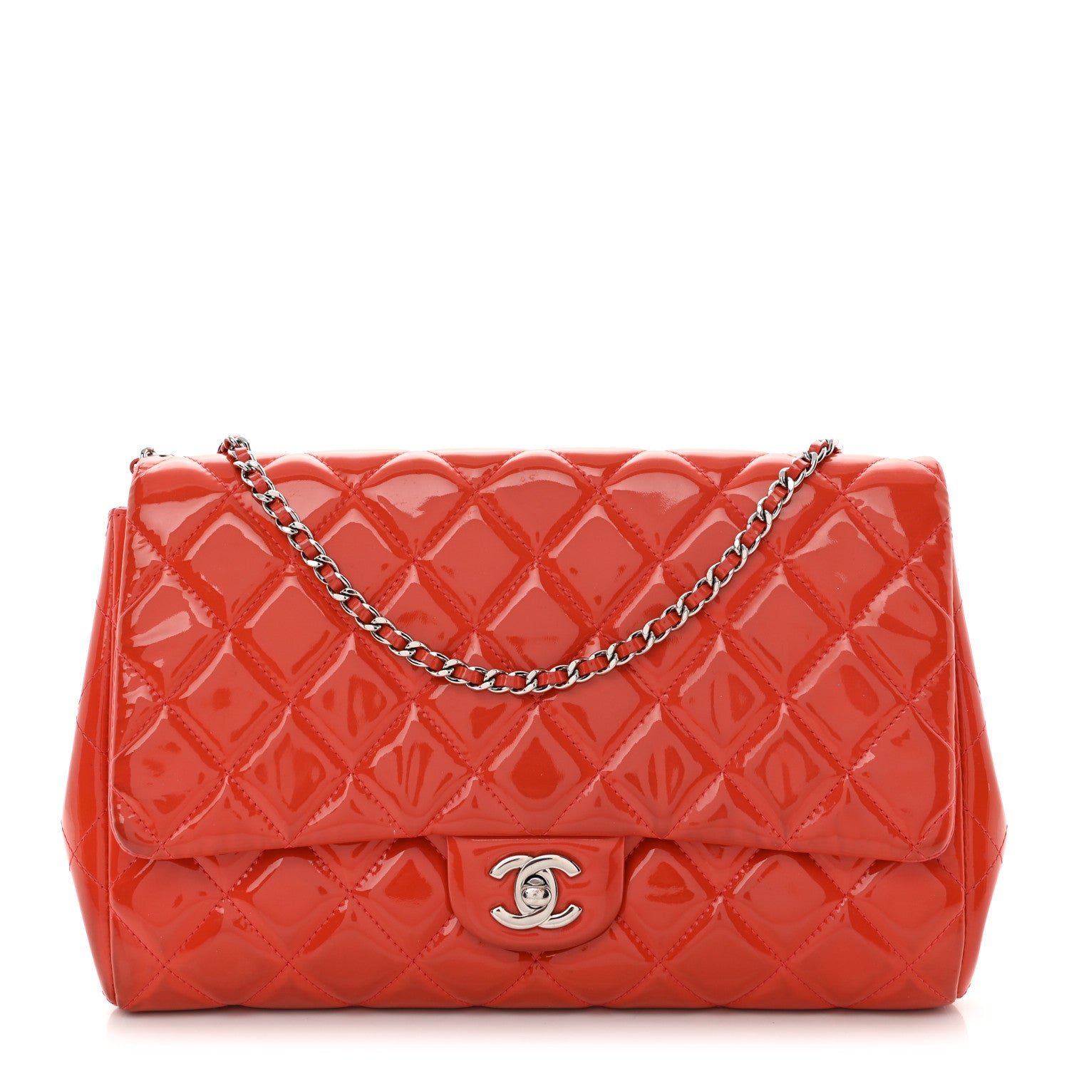 Chanel Patent Quilted Clutch with Chain Flap Dark Pink