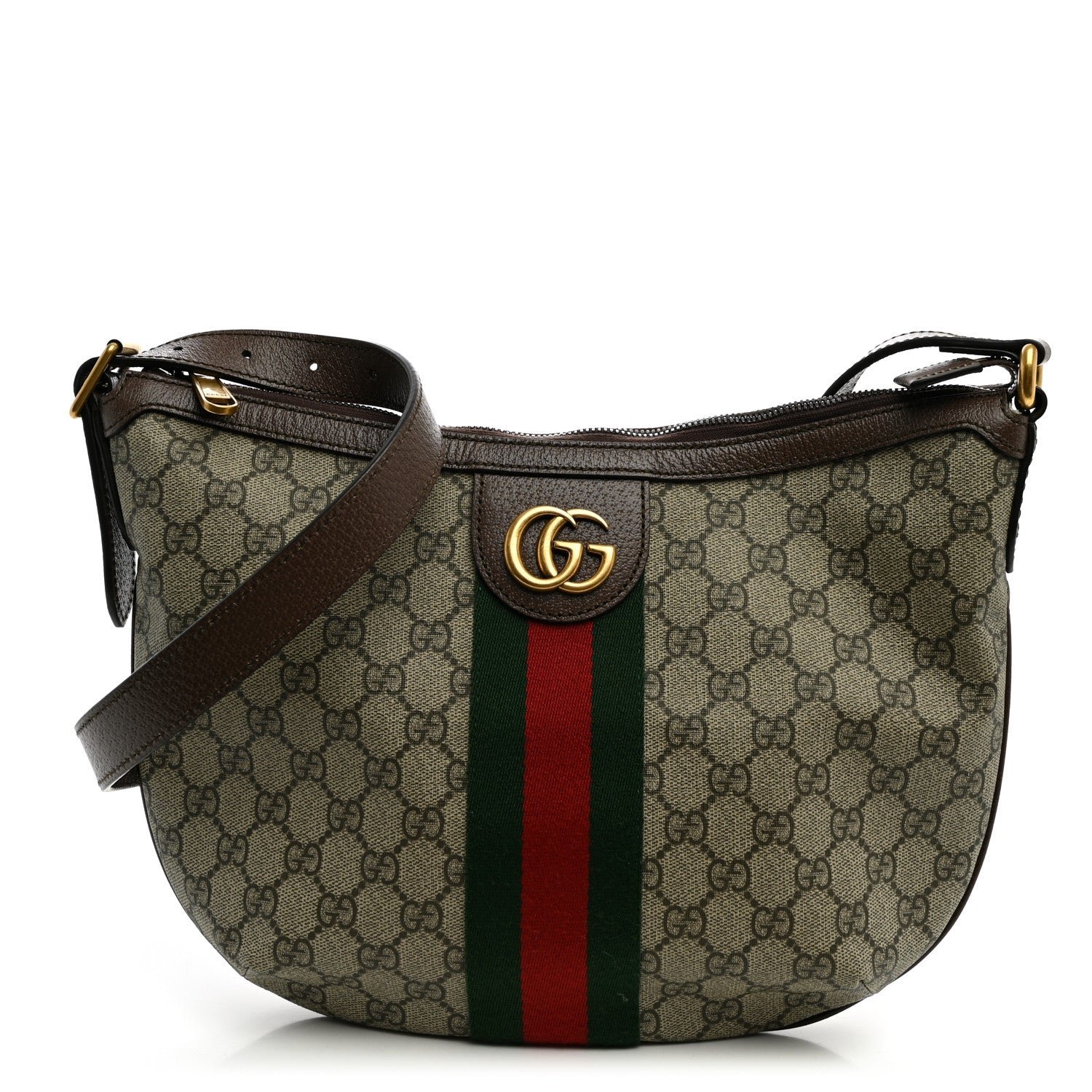 Gucci GG Supreme Monogram Web Small Ophidia Half Moon Hobo Brown