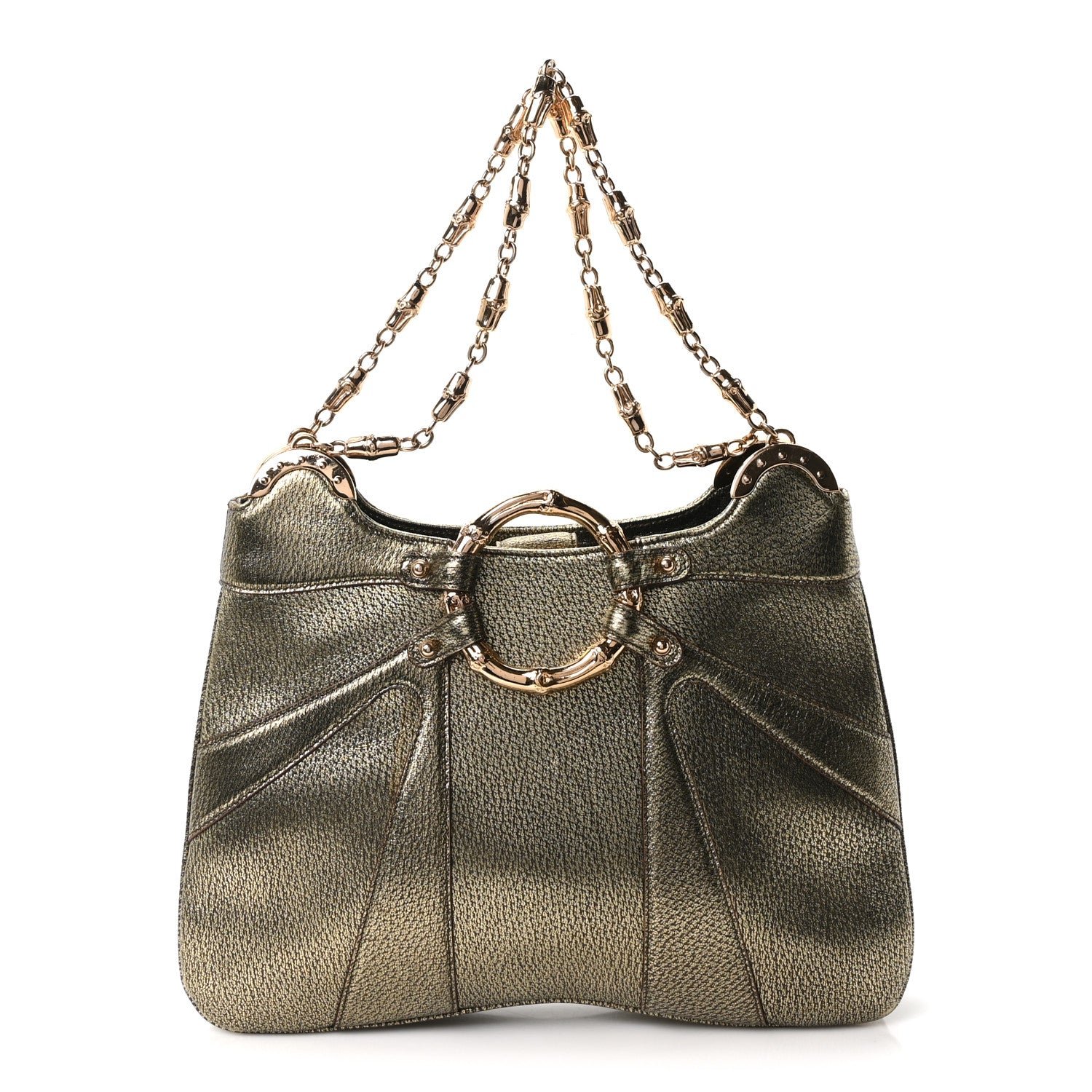 Gucci Metallic Calfskin Bamboo Chain Tom Ford Shoulder Bag Gold