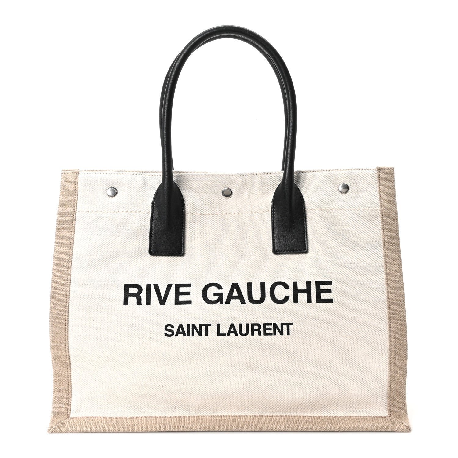 Saint Laurent Linen Calfskin Small Rive Gauche Tote Greggio Natural