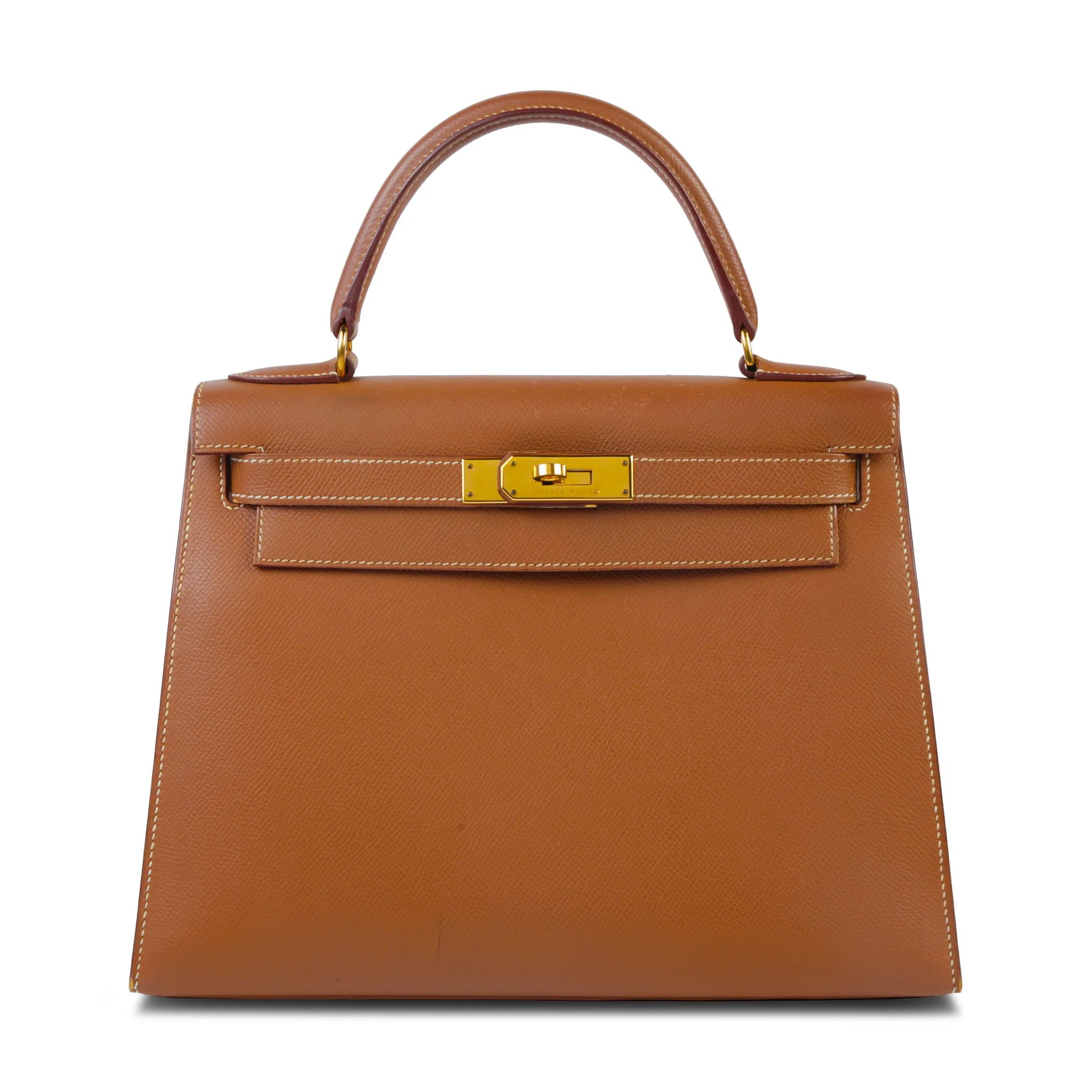 Very Good ( Rank A) HERMÈS Kelly 28 Sellier Gold (37) Courchevel Gold hardware Square C (1999)