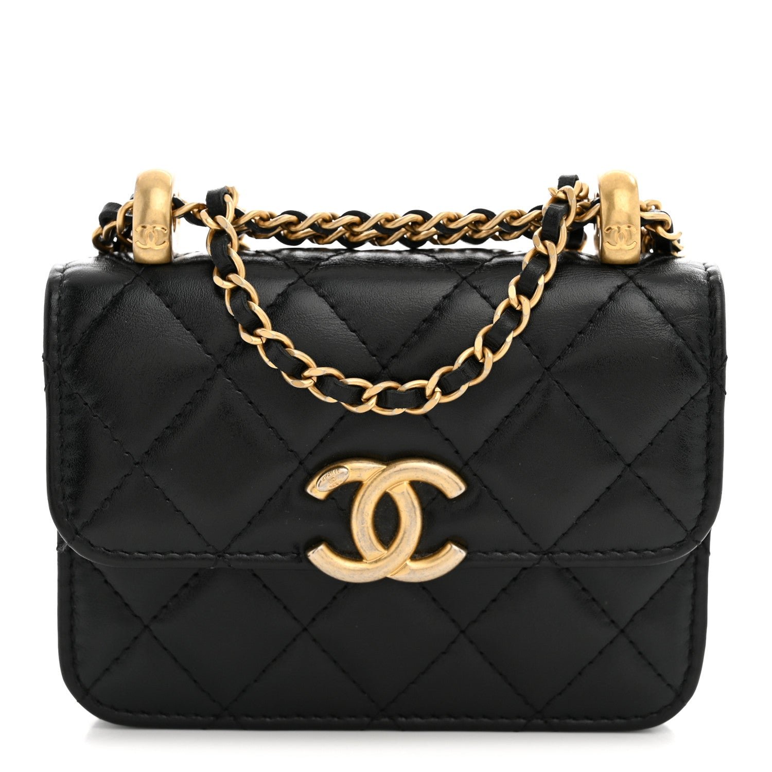 Chanel Calfskin Quilted Perfect Fit Coin Purse With Chain Black