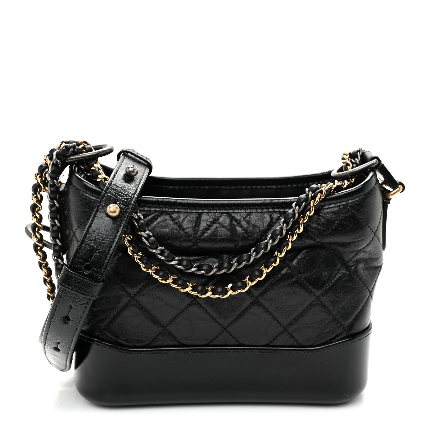 Chanel Aged Calfskin Quilted Small Gabrielle Hobo Black