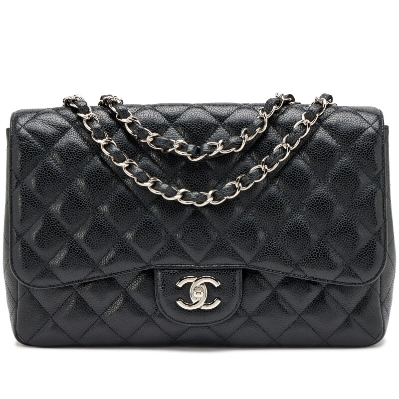 Black Quilted Caviar Classic Jumbo Single Flap Bag Silver Hardware, 2009-2010