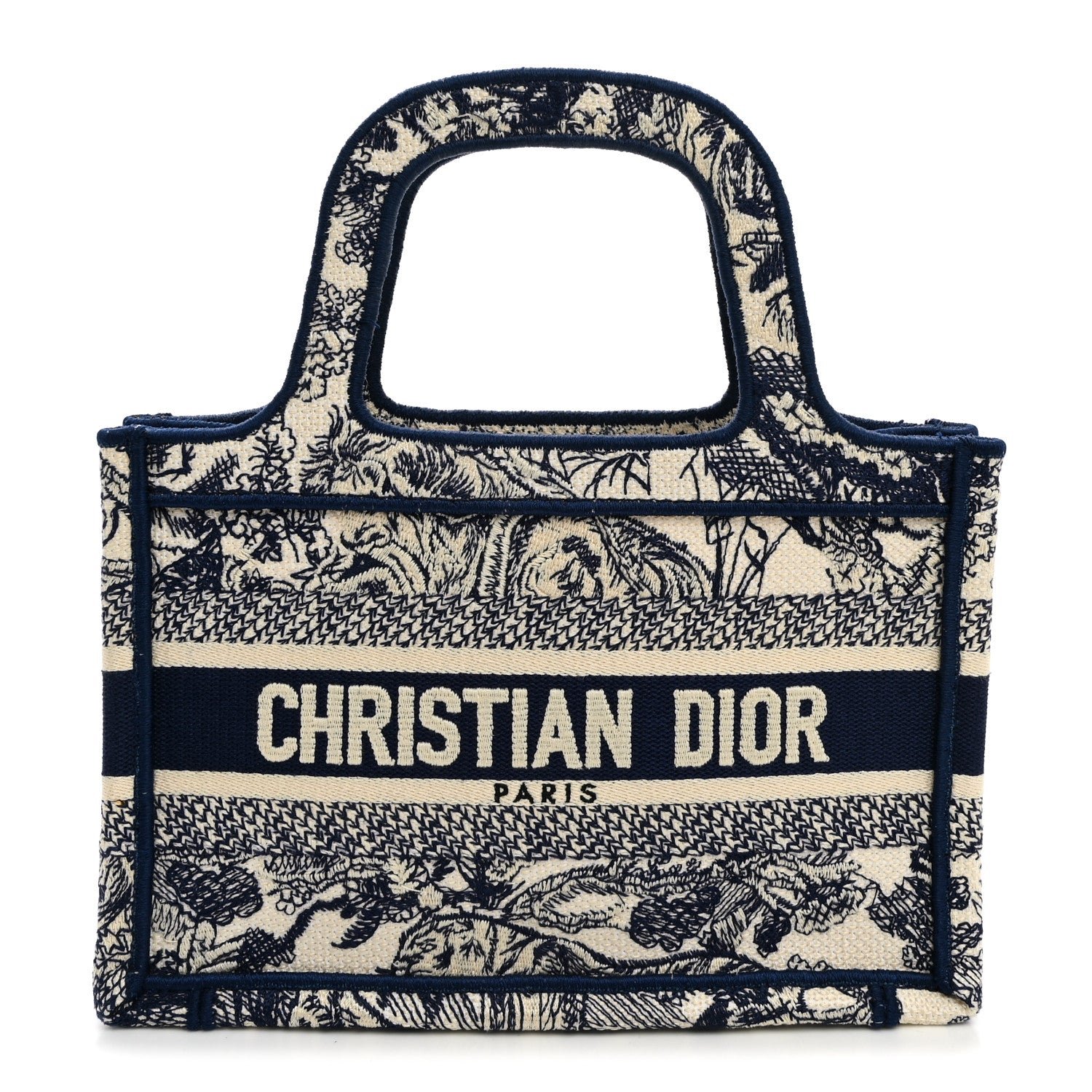 Christian Dior Canvas Embroidered Mini Toile De Jouy Book Tote Blue