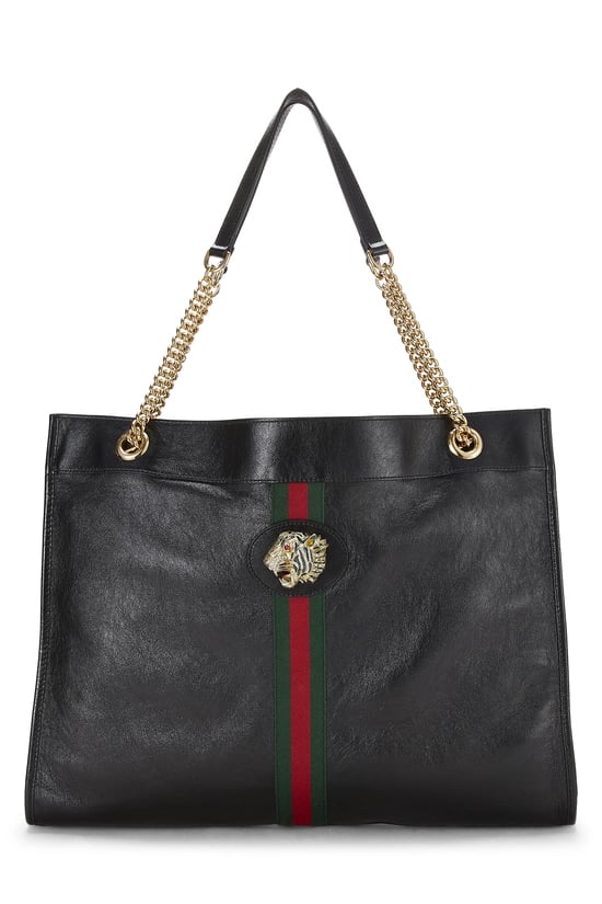 Black Leather Web Rajah Tote