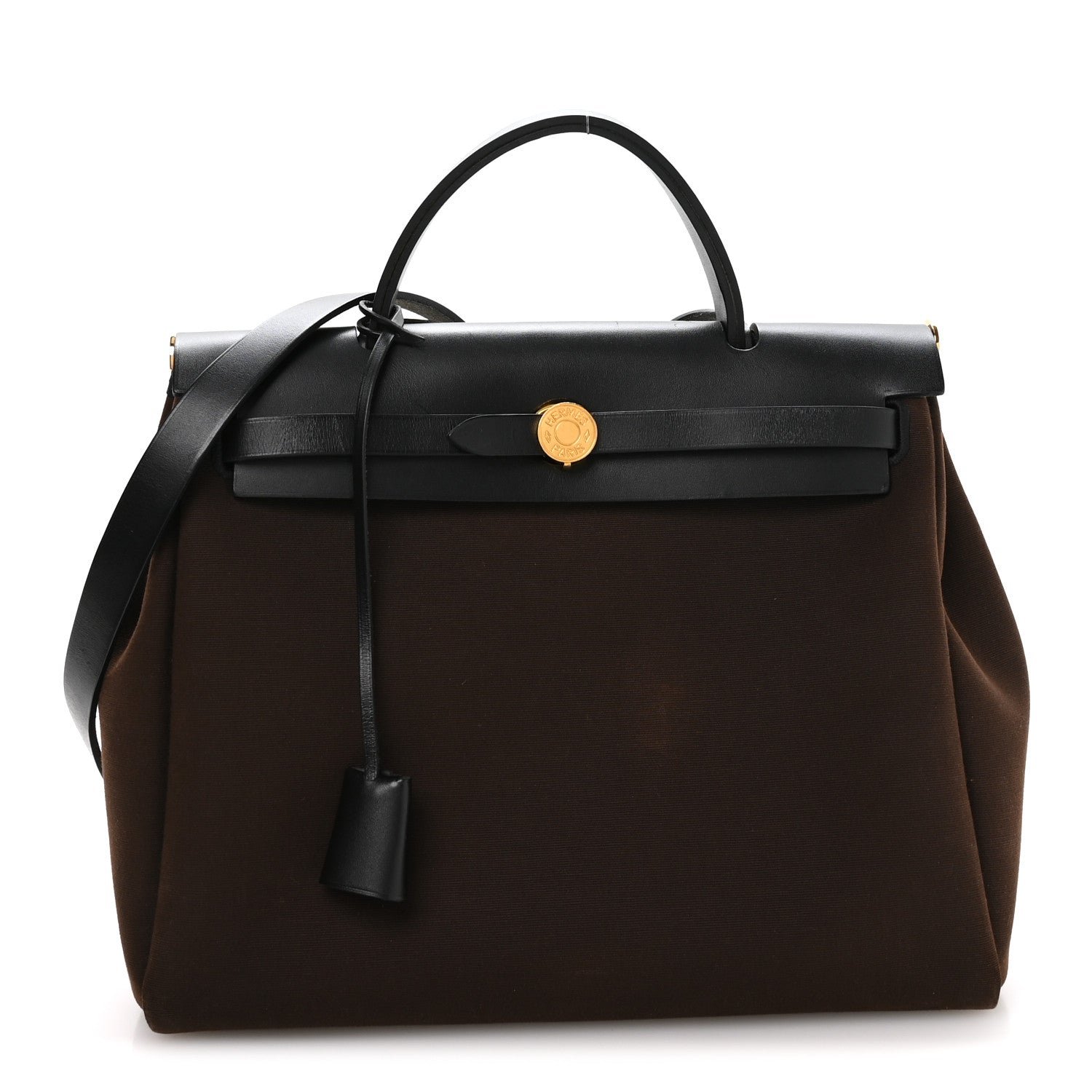 Hermes Hermes Military Toile Vache Hunter Herbag Zip Retourne 31 PM Black Ebene