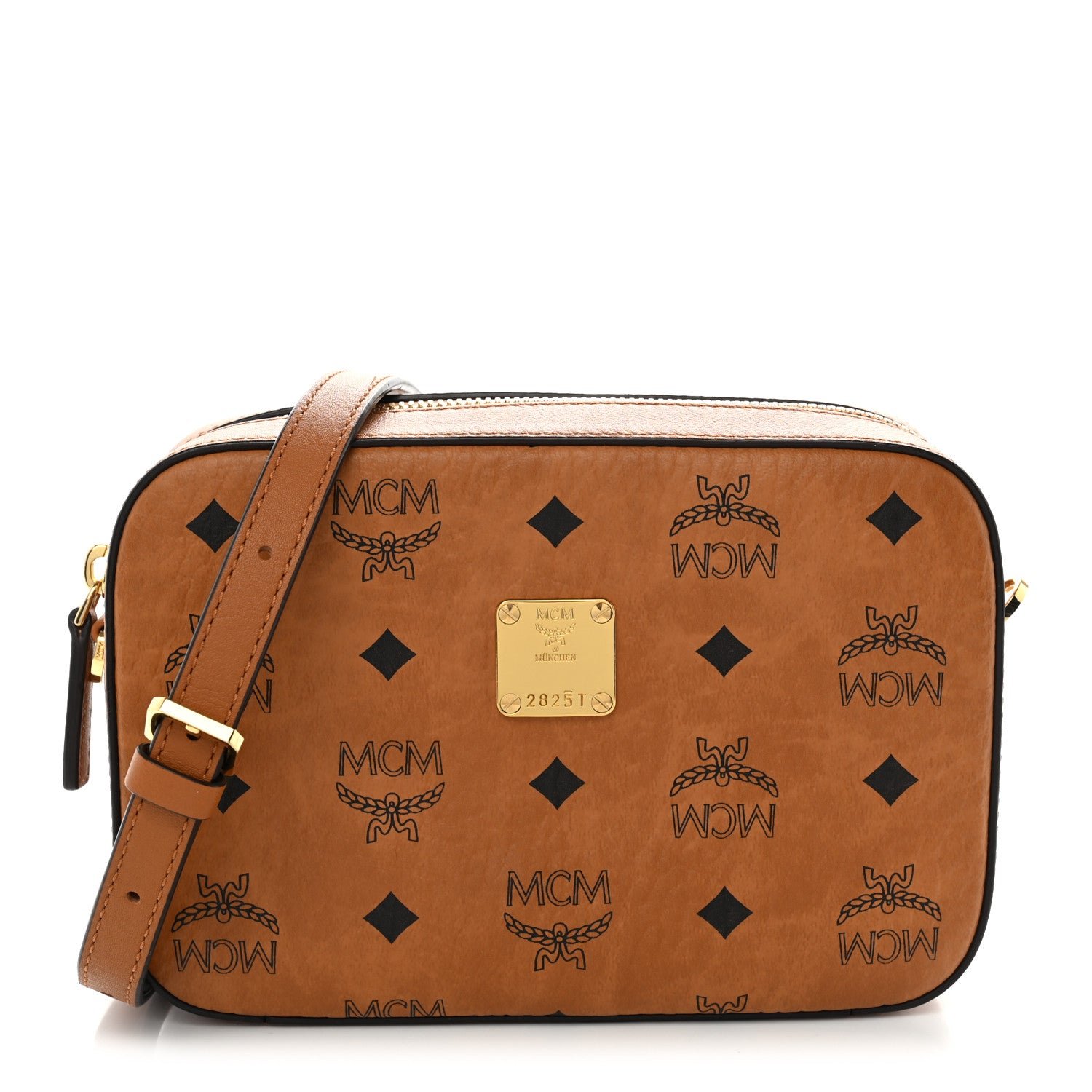 MCM Visetos Camera Crossbody Bag Cognac