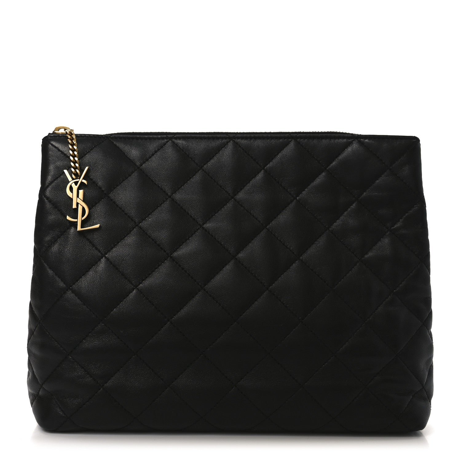 Saint Laurent Calfskin Quilted Cassandre Large Cosmetic Pouch Black