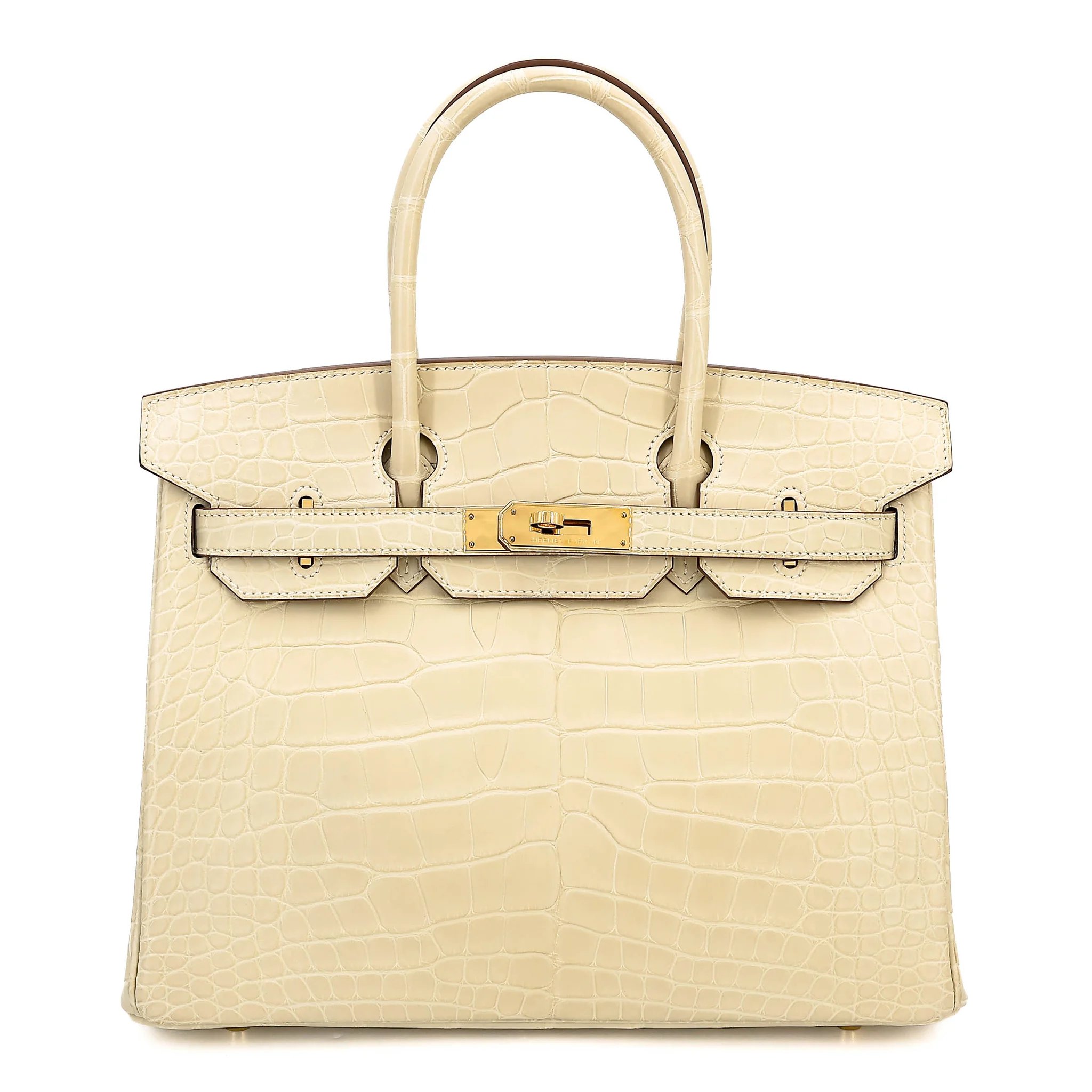 Excellent ( Rank SA ) HERMÈS Birkin 30 Vanille (Y1) Matte Alligator Gold hardware Y (2020)