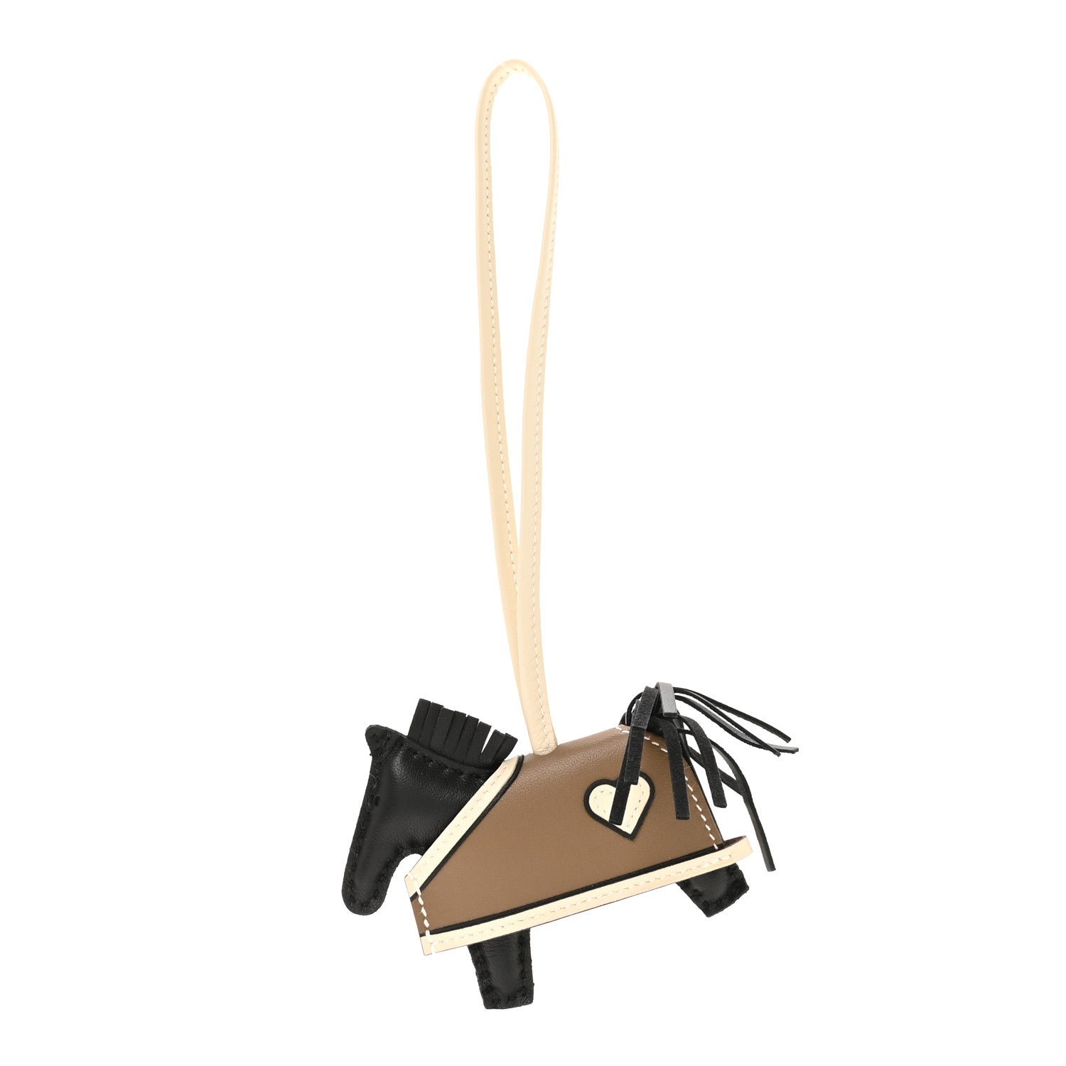 Hermes Milo Lambskin Grigri Rodeo Robeo Coeur Bag Charm PM Black Craie Etoupe