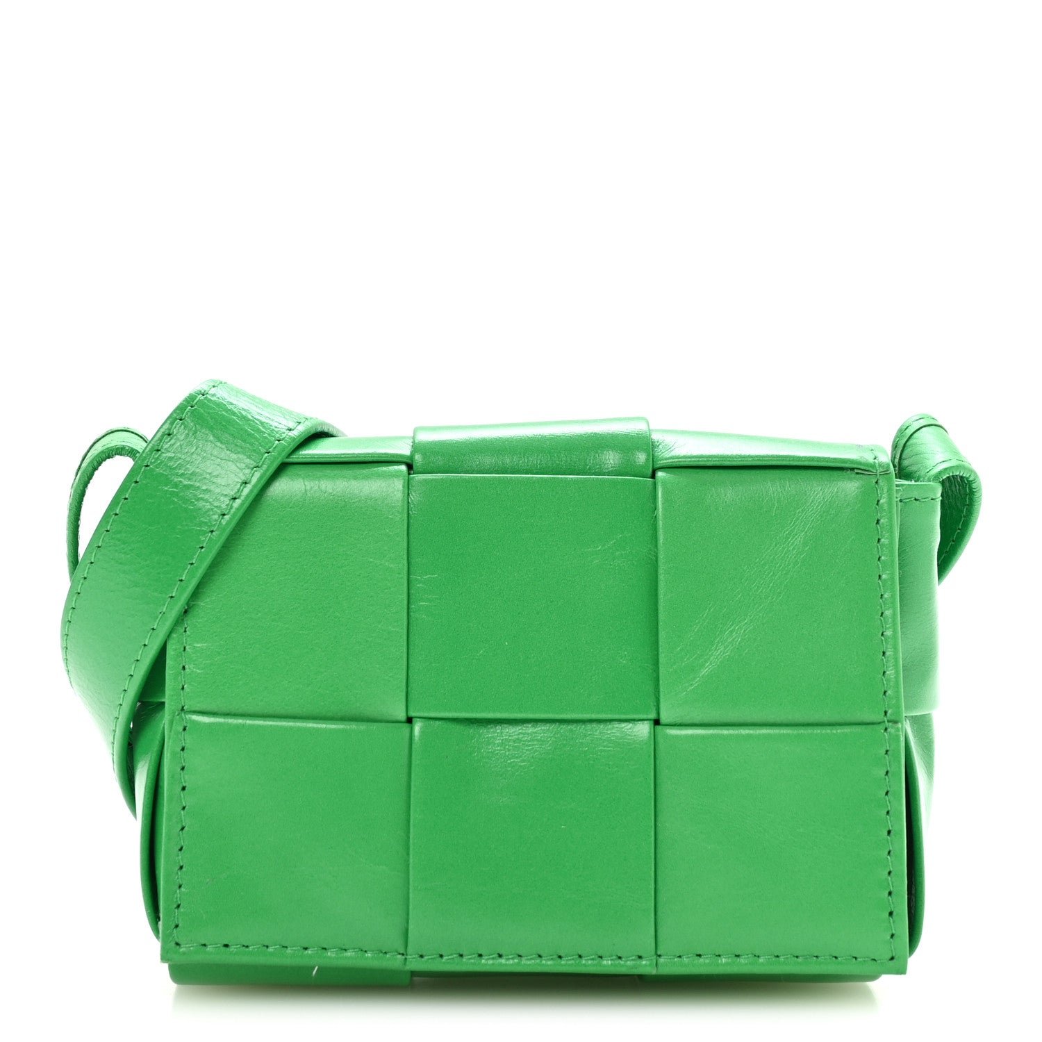 Bottega Veneta Crinkled Lambskin Maxi Intrecciato Extra Mini Cassette Crossbody Bag Parakeet