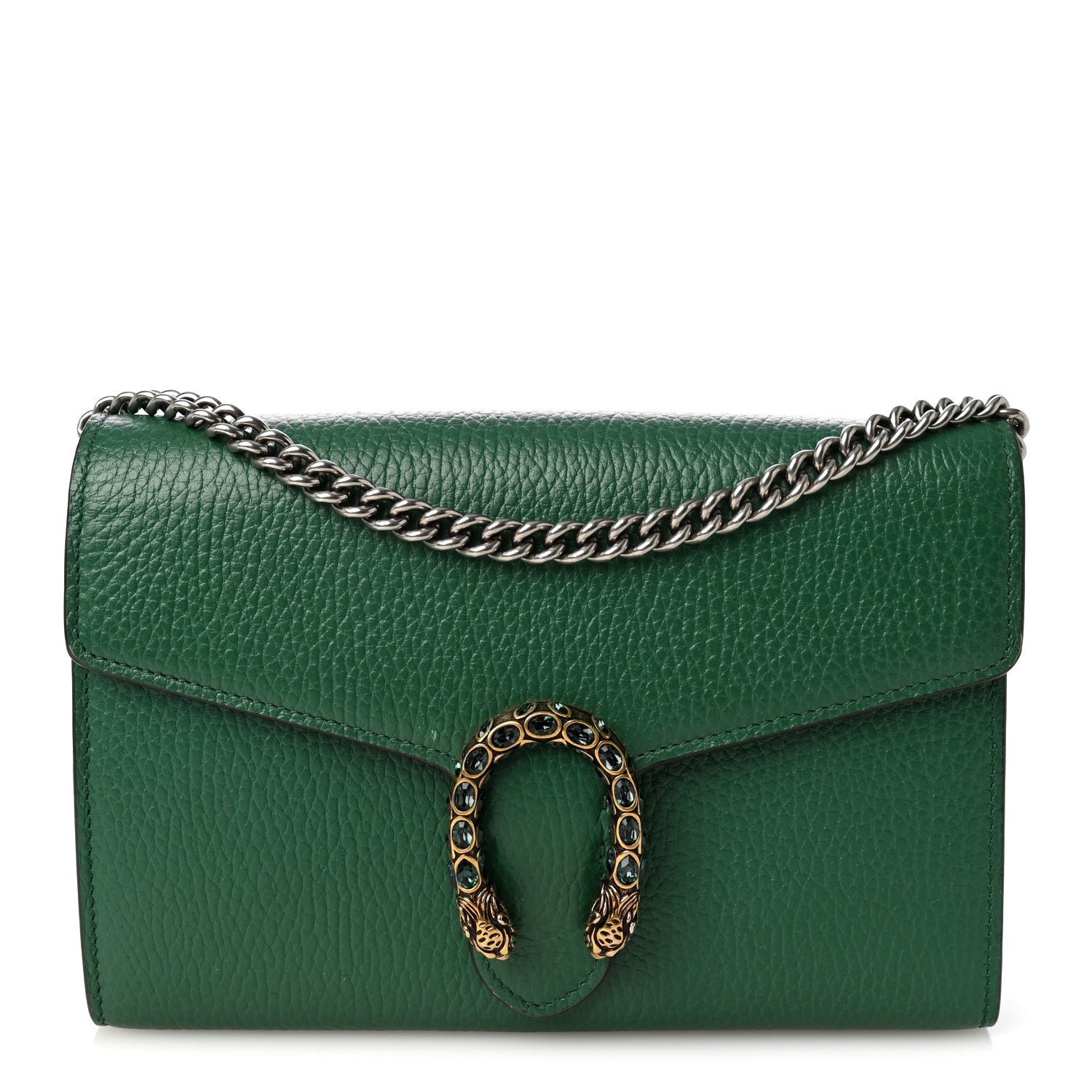Gucci Calfskin Mini Dionysus Chain Wallet Emerald