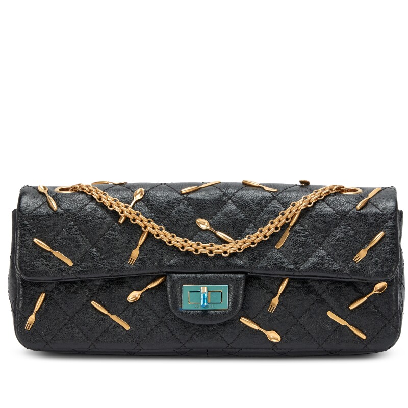 Chanel Black Quilted Calfskin Utensil Charms Brasserie 2.55 Reissue Flap Bag Gold Hardware, 2015