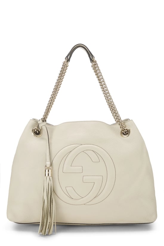 White Grained Leather Soho Chain Tote