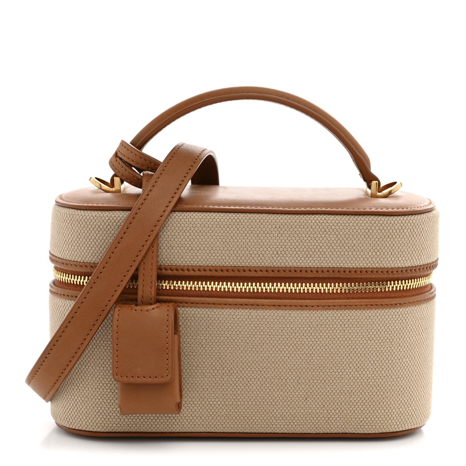 Saint Laurent Canvas Calfskin Mini Gaby Vanity Case  Desert Dust Brick