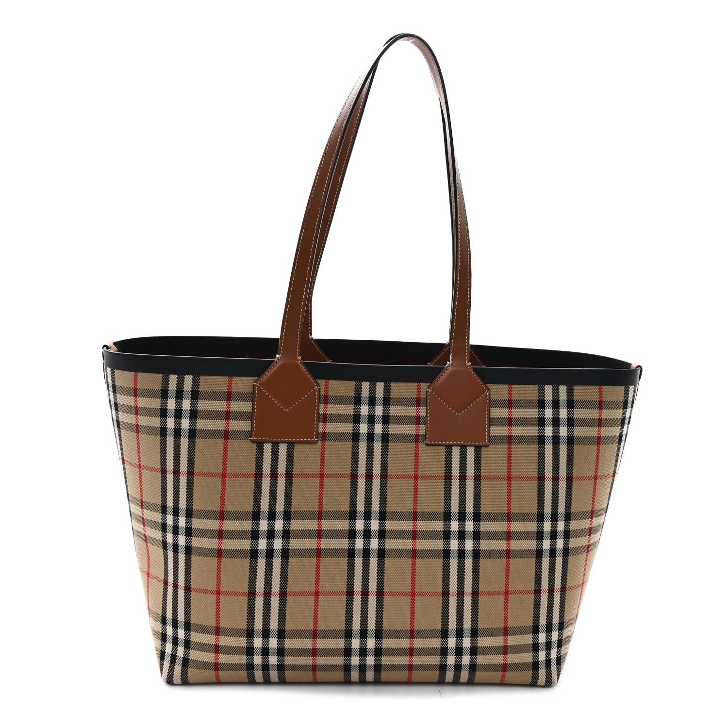 Burberry Cotton Vintage Check Medium London Tote Bag Briar Brown Black