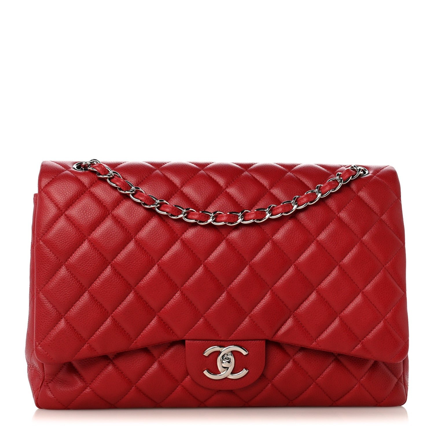 Chanel Caviar Quilted Maxi Double Flap Dark Red